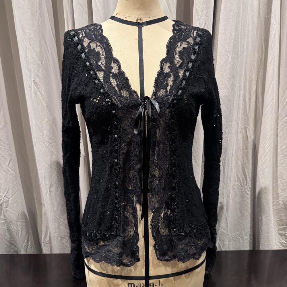 Ann Ferriday Vintage Sample Cotton Rich Stretch Eyelet Lace Cardigan S/M